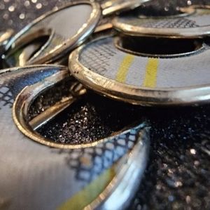 Crescent Moon Bracelet Silver tone w/ Plaid Fabric VINTAGE ESTATE JEWELRY 6.5".E